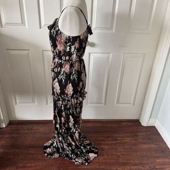 Floral Ribbed Maxi Dress Womens Small Tiered Ruffle Boho Chic Cottagecore Flowy - Picture 5 of 13